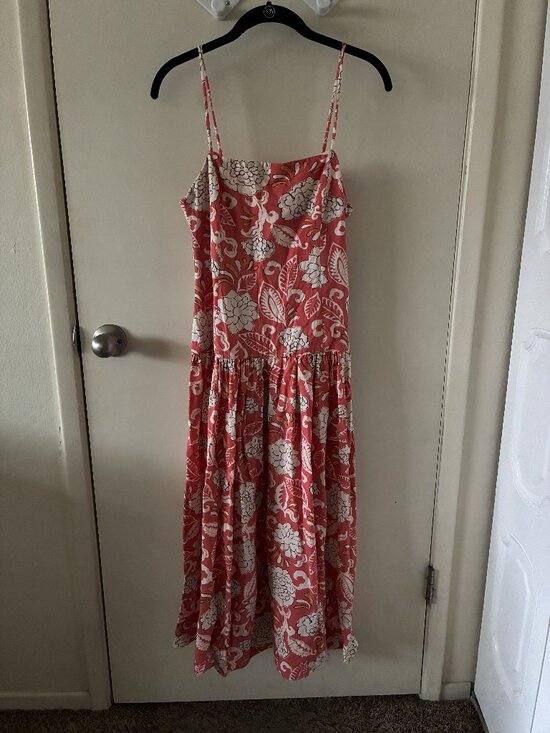 Zara Dresses & Skirts - ZARA Drop Waist Block Print Coral Strappy Dress Women's Small